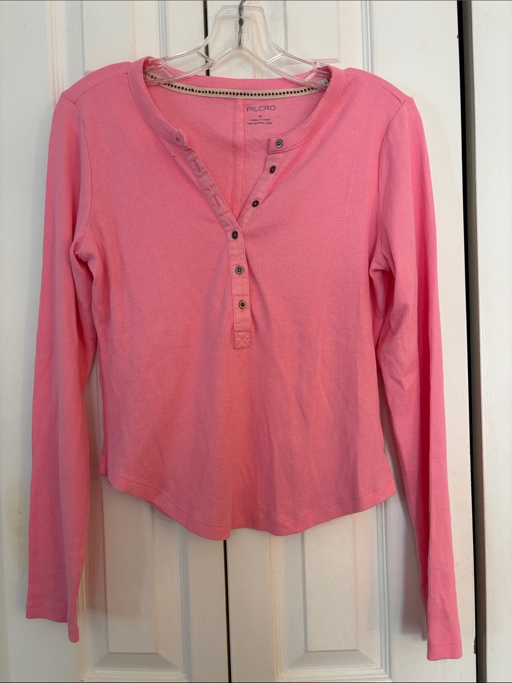 Pilcro Pink Long-Sleeve Henley Shirt